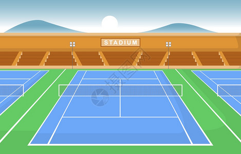 户外网球场站立体育游戏娱乐卡通风景图片