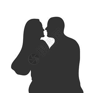 女性剪影矢量亲吻的情侣剪影插画插画