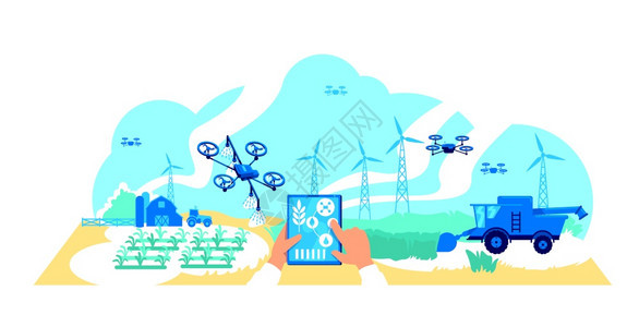 农产企业的智能技术农业产的数字化供网络设计的2d漫画场景数字转换创意农业平板概念矢量图数字农业平板概念图片