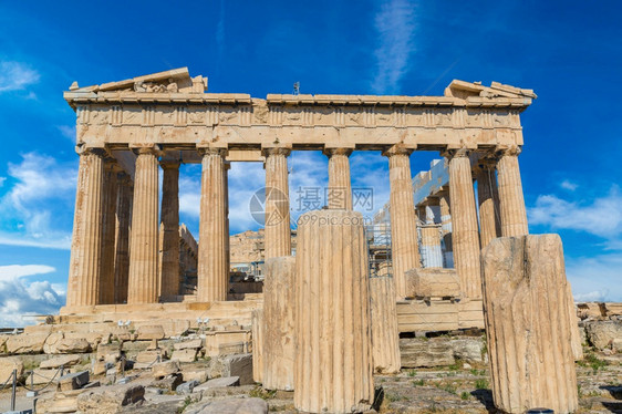 夏日在雅典古希腊在大都会上的partheno神庙图片