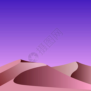 沙漠中紫色天空矢量插画图片