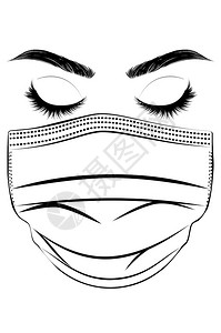 口罩特写女人的眼睛与可支配面罩图解设计插画