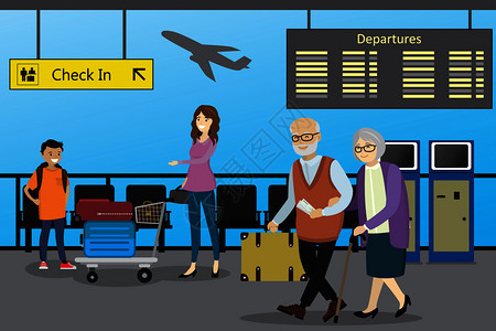 机场终点站出发区携带行李的人图片