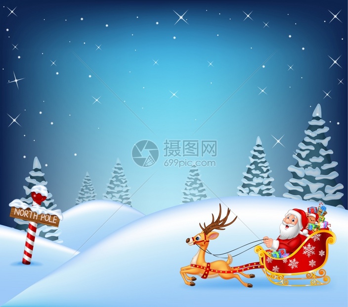 快乐的圣诞老人在雪橇上图片