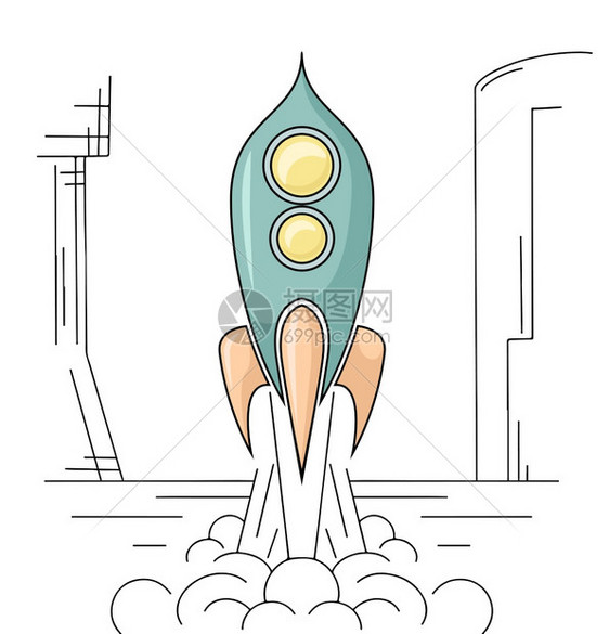 从空间港起飞的反向火箭轮廓航天飞机用于物品横幅和你的创造力矢量线绘图矢量线绘图图片