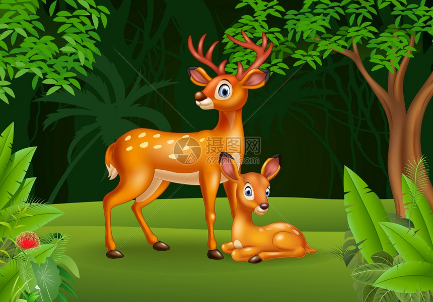 卡通可爱的小鹿和它的妈妈图片