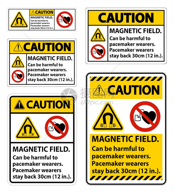 提醒注意磁场可能对起搏器磨损者有害图片