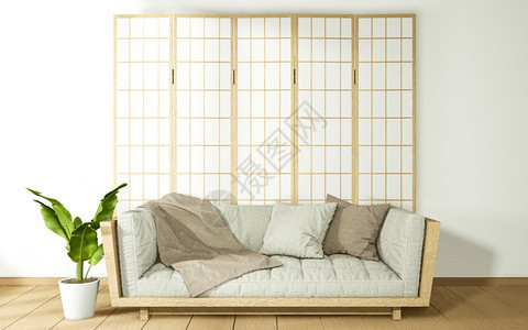 沙发木制日本人设计在房间木制地板上图片