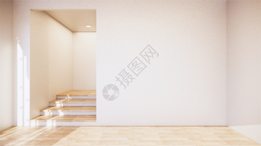 白色墙底壁木地板内空房3D图片
