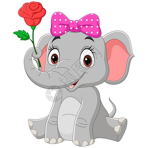 卡通可爱的大象鼻子卷着一朵花图片