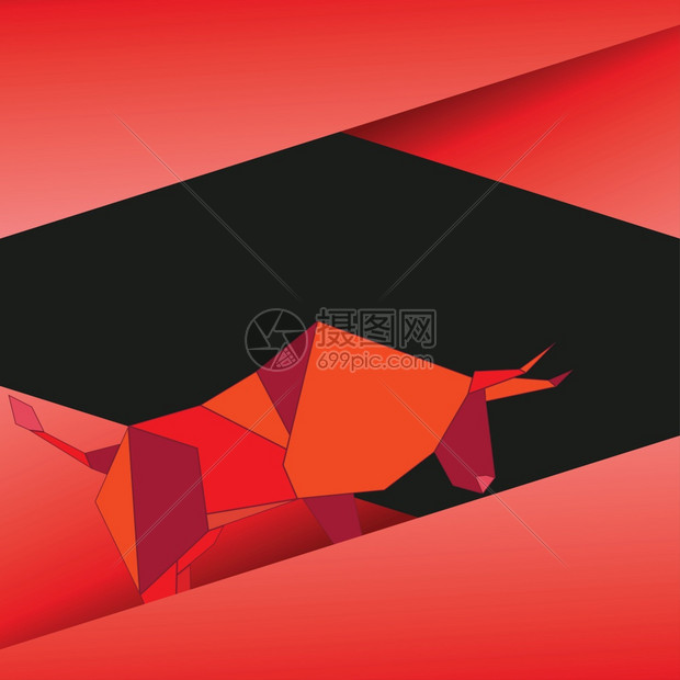 红色公牛折纸风格设计的几何图解图片