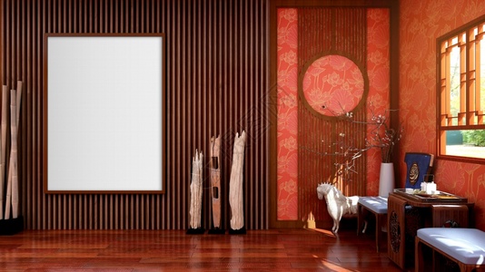 在传统风格客厅模拟的传统风格客厅中3D显示图片