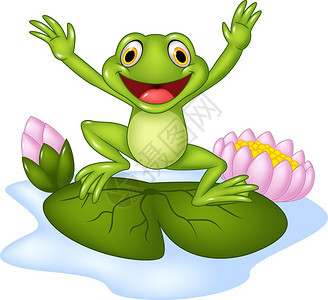 卡通快乐青蛙跳上睡莲图片