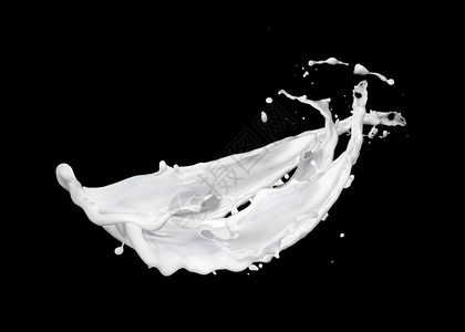 黑底带小滴子的有机自然奶水喷出复制空间健康奶品概念漂浮鲜奶水或酸喷洒黑底带滴水背景图片