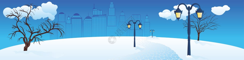 城市公园和摩天大楼的寒冷冬季风景图片