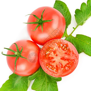 白底切片的新鲜番茄水果图片