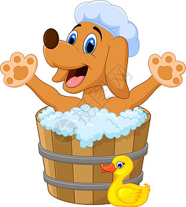 卡通狗洗澡 图片