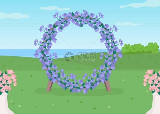 婚礼光带的花环拱门图片