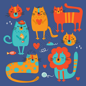 猫玩耍手绘平板设计卡通矢量插图插画
