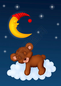 睡在云上的泰迪熊图片