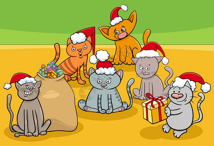 喜剧猫的漫画插图圣诞节时动物人团体图片