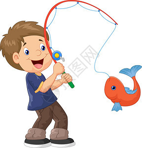 漫画男孩捕鱼插图图片