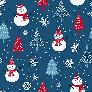 圣诞节无缝模式有雪人背景冬季模式有雪花包装纸冬季问候网页背景圣诞节和新年贺卡图片