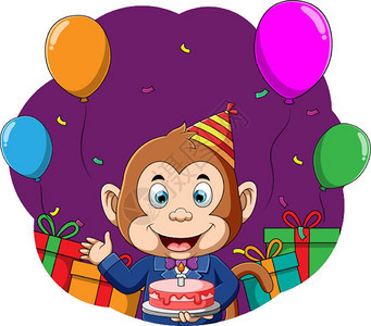 猴子手里拿着蛋糕庆祝生日图片