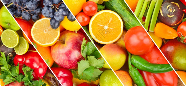 新鲜水果和蔬菜背景拼贴大照图片