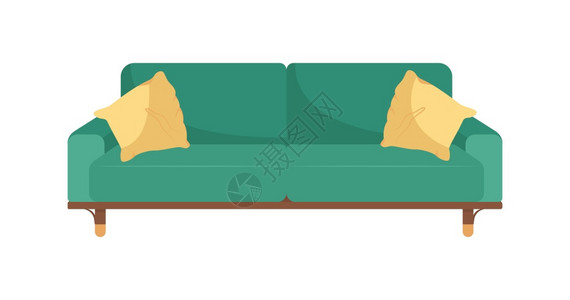 绿色沙发平板彩矢量物体客厅家具休息室内家具当代沙发孤立漫画插图用于网络形设计和动画绿色沙发平板彩矢量物体图片