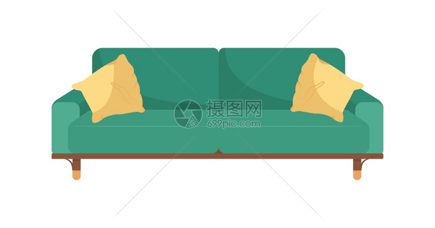 绿色沙发平板彩矢量物体客厅家具休息室内家具当代沙发孤立漫画插图