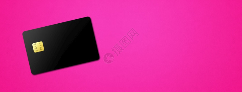 粉红背景横幅上的黑信用卡模板3d插图粉红背景上的黑信用卡图片