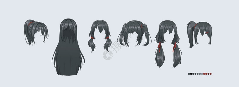 animeg发型孤立的黑发集图片