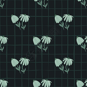 深色花朵无缝图案带有丝质装饰品墨绿色背景图片