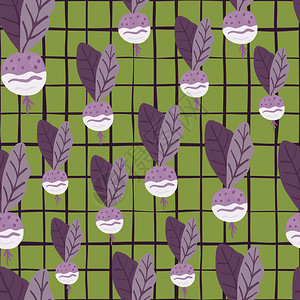 无缝模式紫色萝卜黑色网格绿色背景图片