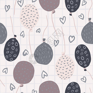 无缝模式彩色气球和爱心图案淡色网格背景图片