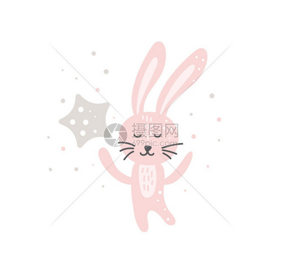 有趣的小兔子与明星可爱的幼兔在扫描鸟风格的设计中梦想兔子圆形涂鸦矢量说明梦有趣的小兔子与明星可爱的育婴艺术梦想兔子圆形的的小兔子图片