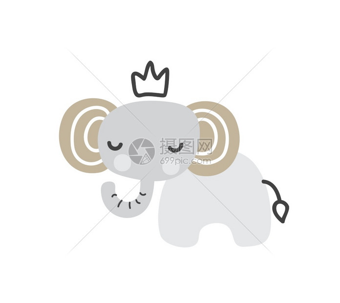 拟人化带皇冠的卡通大象形象插画图片