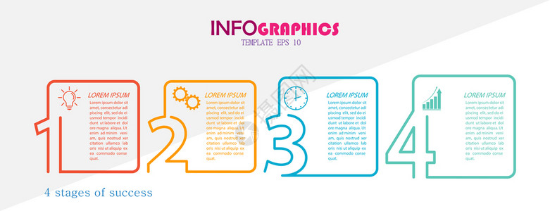 具有象形图的地4个业务阶段培训营销或财务成功的模板图片