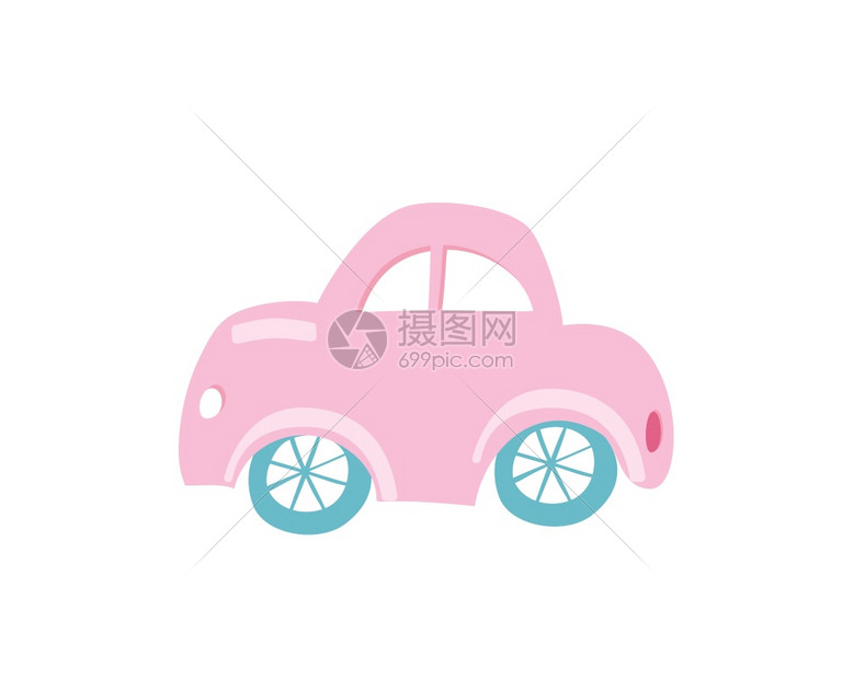 轿车上矢量插图画字符设计可爱的粉色糊面车孤立在白色的涂鸦卡通风格