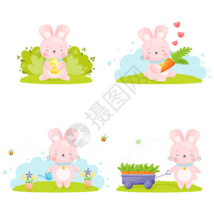 可爱的漫画复活兔子系列矢量插图图片