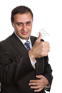 从事商业的人举起大拇指孤立在白色上图片