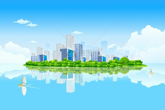 卡通小清新城市景观插画图片