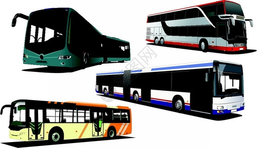 城市公共汽车设计彩色矢量插图背景图片