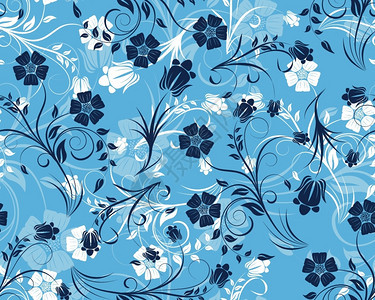蓝色复古无缝矢量花卉图案设计元素图片