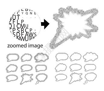 字母中的语音泡矢量设置在白色上半调样式图片