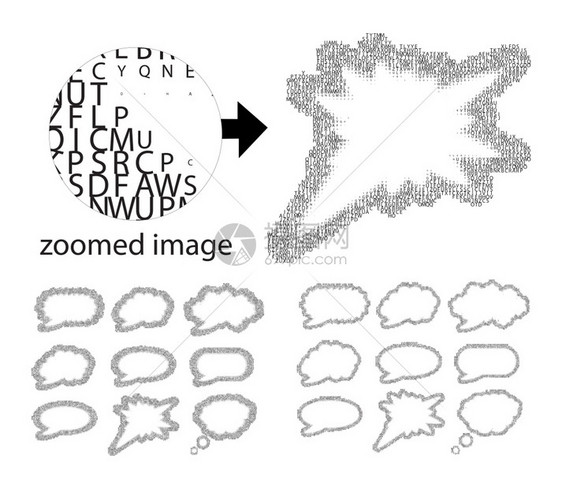 字母中的语音泡矢量设置在白色上半调样式图片