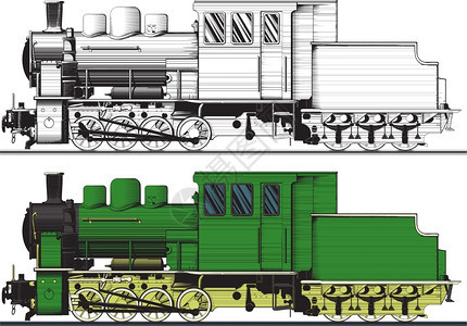 画在草图中的旧列车侧边视图在黑色变异白支持下容易孤立的白色支持背景图片