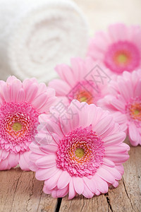 粉红花和SPA用毛巾图片