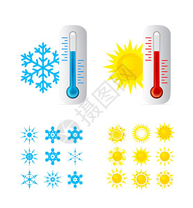 温度计热和冷度还有太阳和雪花图标矢量振荡图片